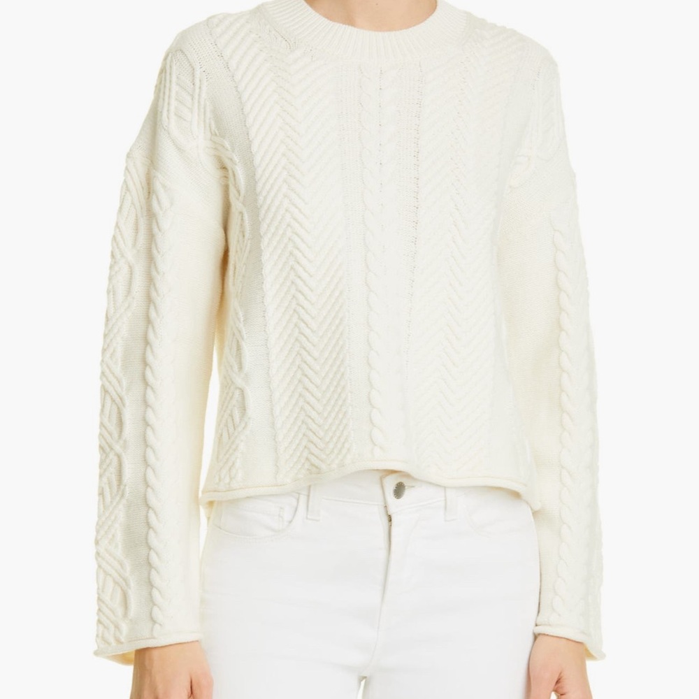 Theory Wool Cable Knit Cream Sweater - Size Large
